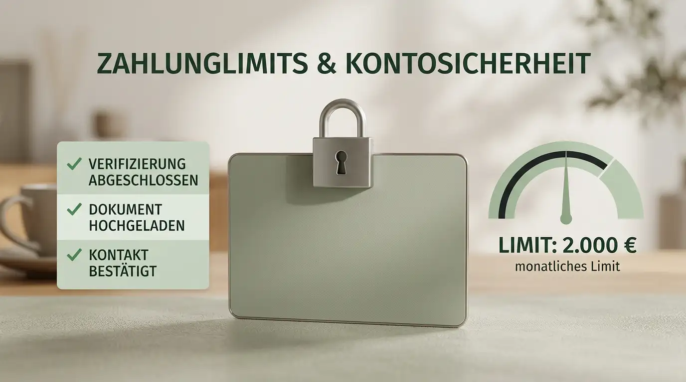Sachliche Darstellung von Zahlung, Limitprüfung und Identitätsdaten ohne Anbieterlogos