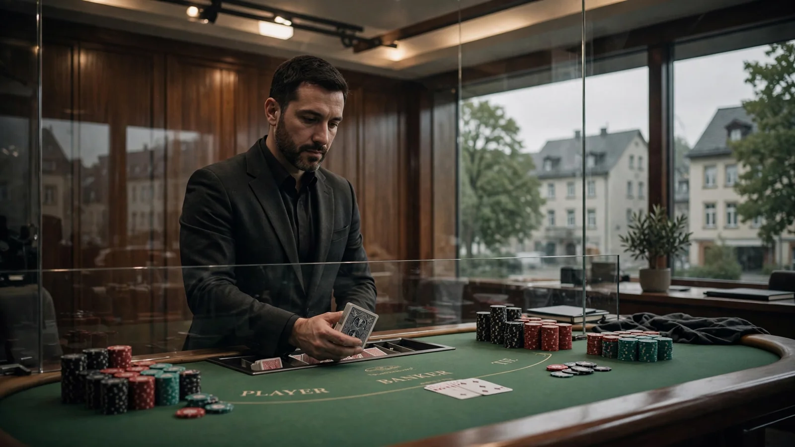 Live-Baccarat-Studio mit Dealer am Spieltisch